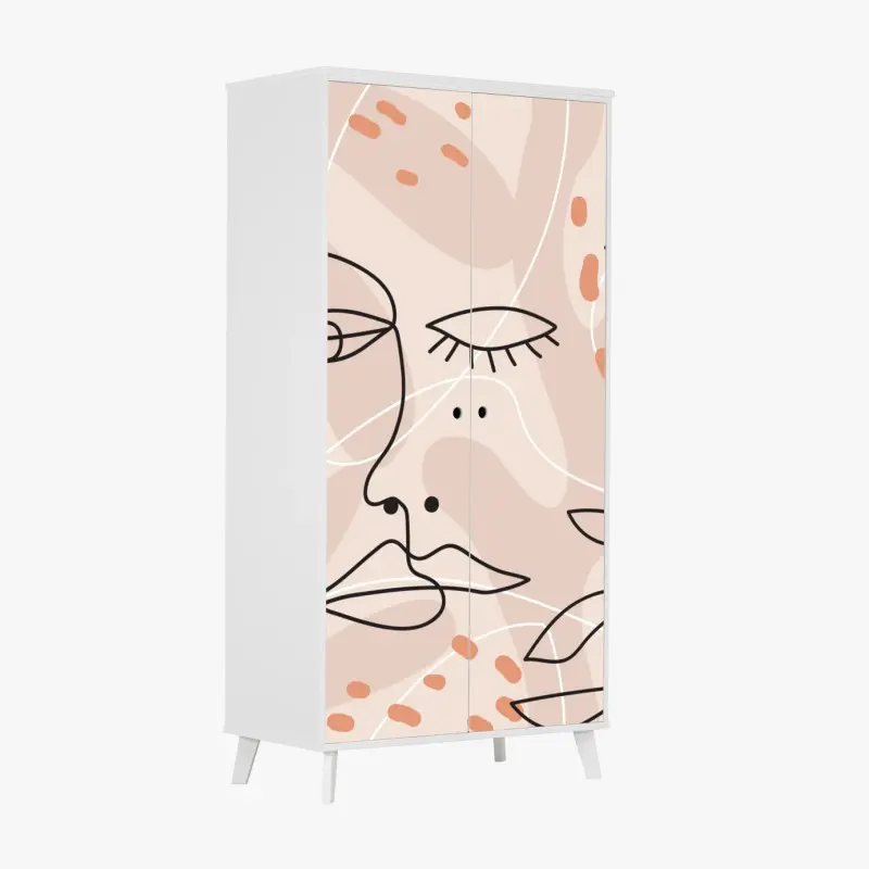 Wardrobe sticker soft pastel line art faces