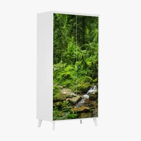 Wardrobe sticker lush green forest waterfall • Wallissimo®