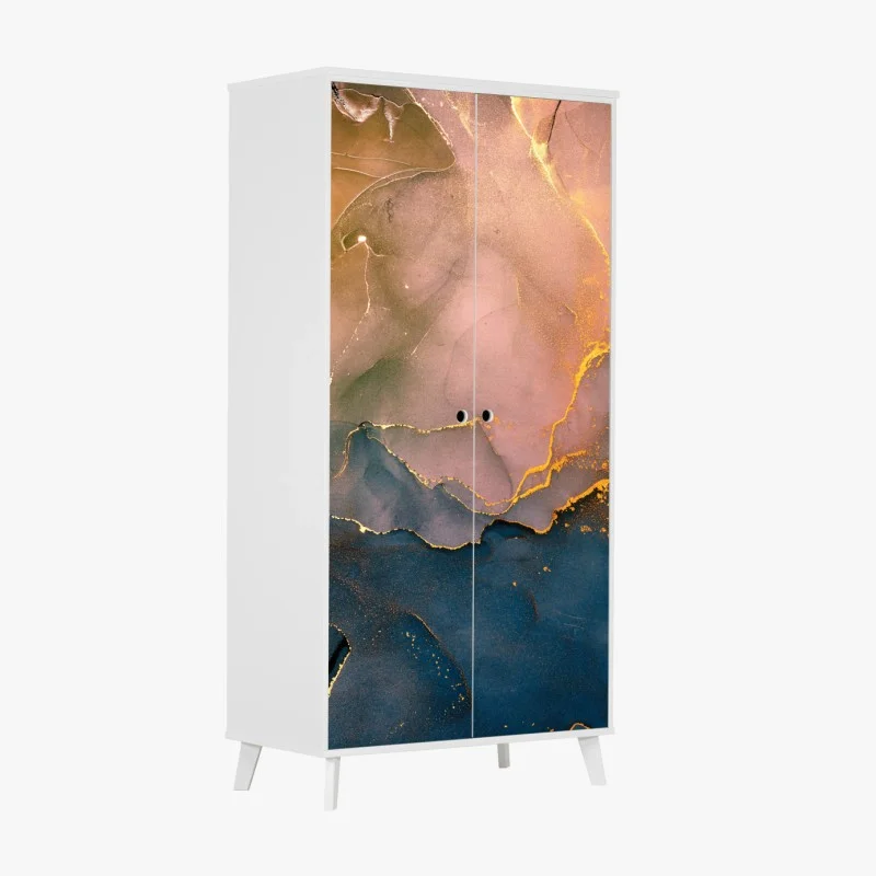 Wardrobe sticker blue and gold abstract marble pattern