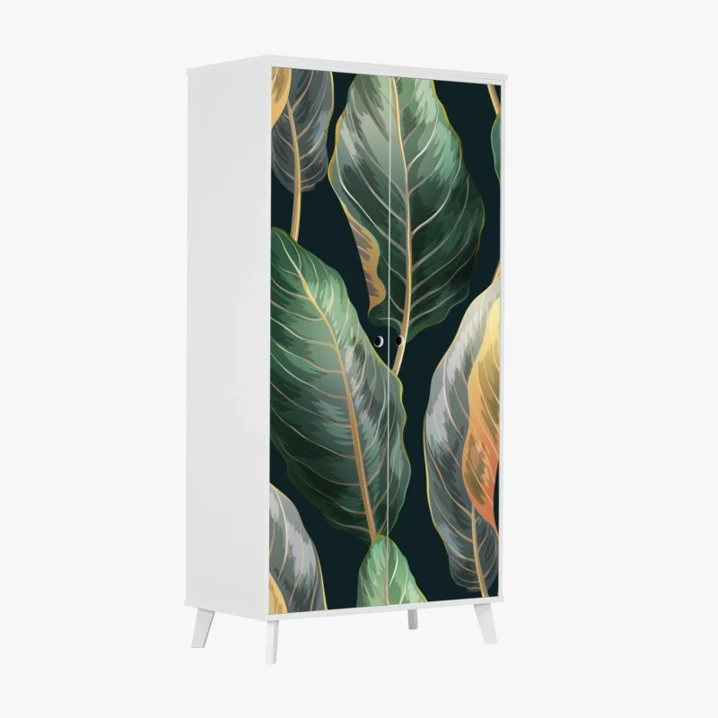 Wardrobe sticker vintage tropical leaves pattern
