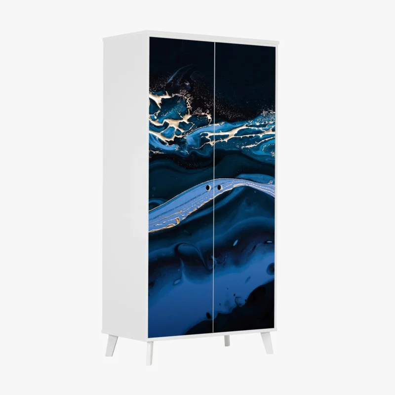 Wardrobe sticker navy and gold abstract flow
