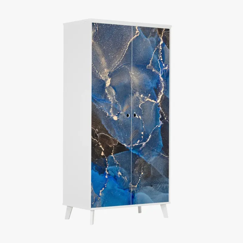 Wardrobe sticker luxurious blue and gold abstract waves