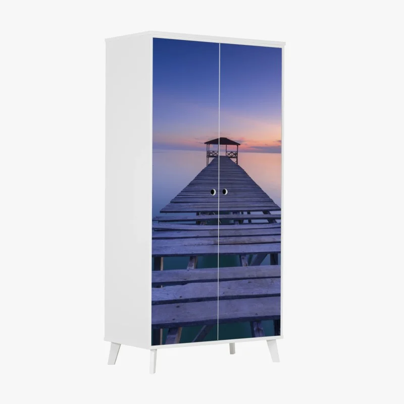 Wardrobe sticker tranquil wooden pier at sunset