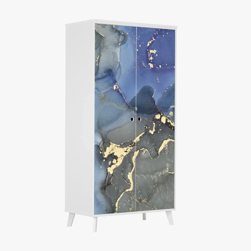 Wardrobe sticker luxury blue and gold fluid marble abstract