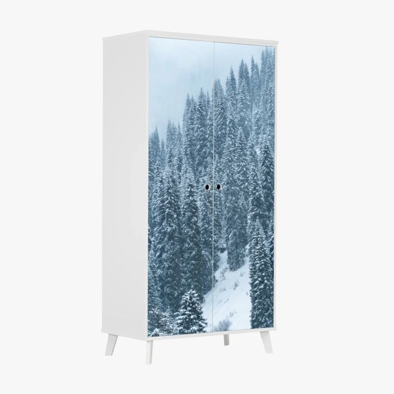 Wardrobe sticker misty snow-covered pine forest