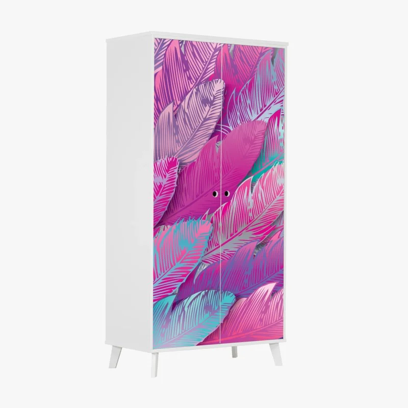 Wardrobe sticker iridescent pink feather pattern