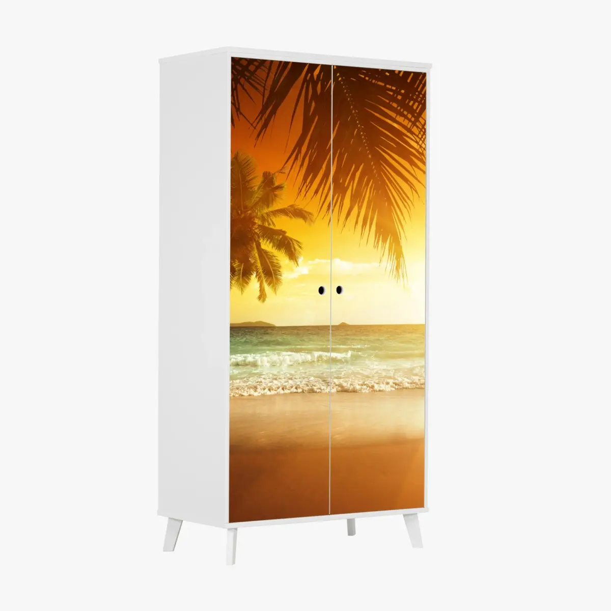 Wardrobe sticker golden Caribbean sunset over palm beach • Wallissimo® Wardrobe sticker golden Caribbean sunset over palm beach • Wallissimo®