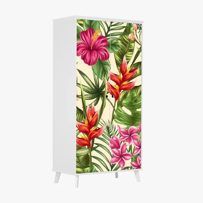Wardrobe sticker tropical floral pattern with hibiscus and plumeria