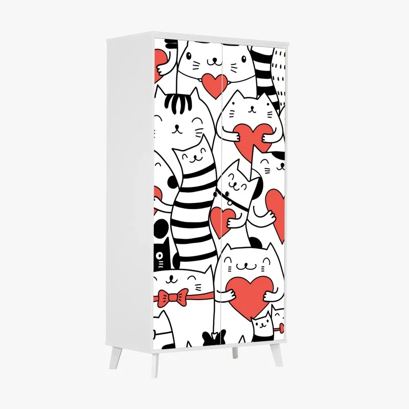 Wardrobe sticker cute cats with hearts pattern