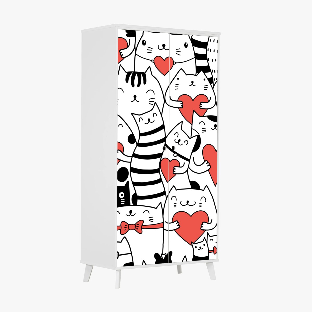 Wardrobe sticker cute cats with hearts pattern • Wallissimo® Wardrobe sticker cute cats with hearts pattern • Wallissimo®