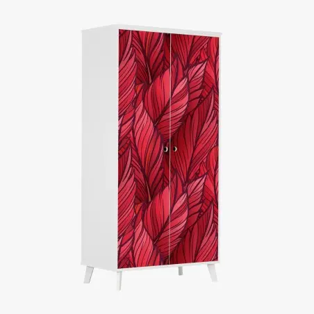 Wardrobe sticker red botanical leaf pattern • Wallissimo®