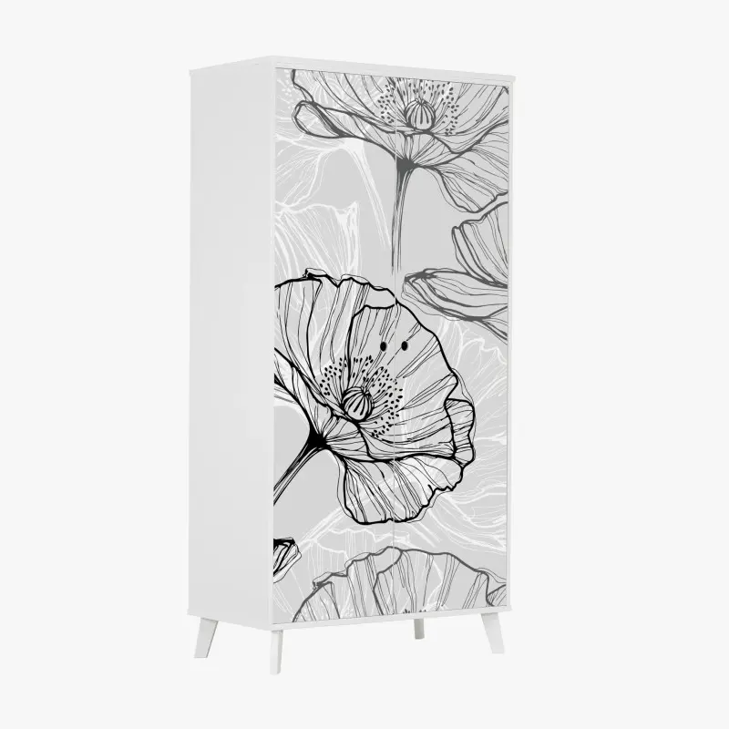 Wardrobe sticker delicate gray poppy line art