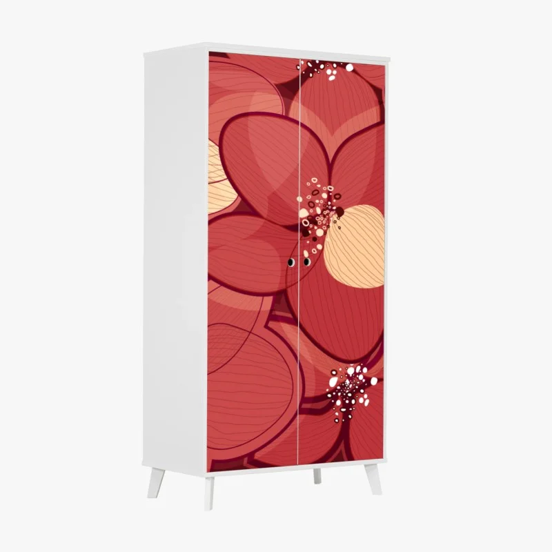 Wardrobe sticker red floral pattern with beige centers