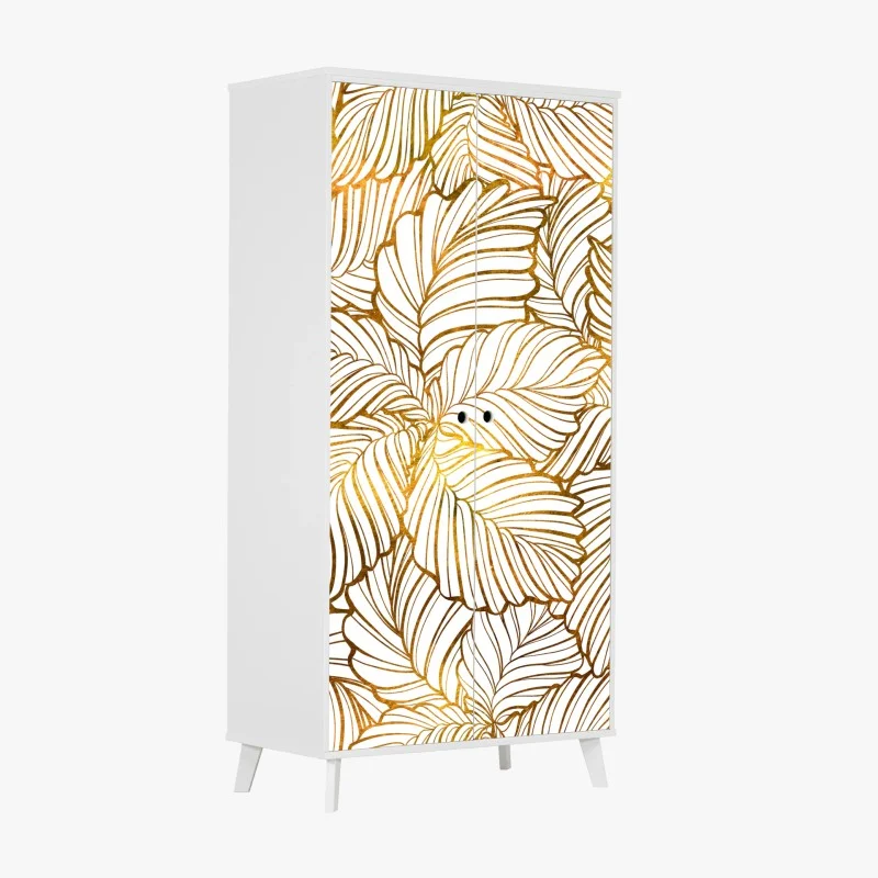 Wardrobe sticker golden leaf line art pattern