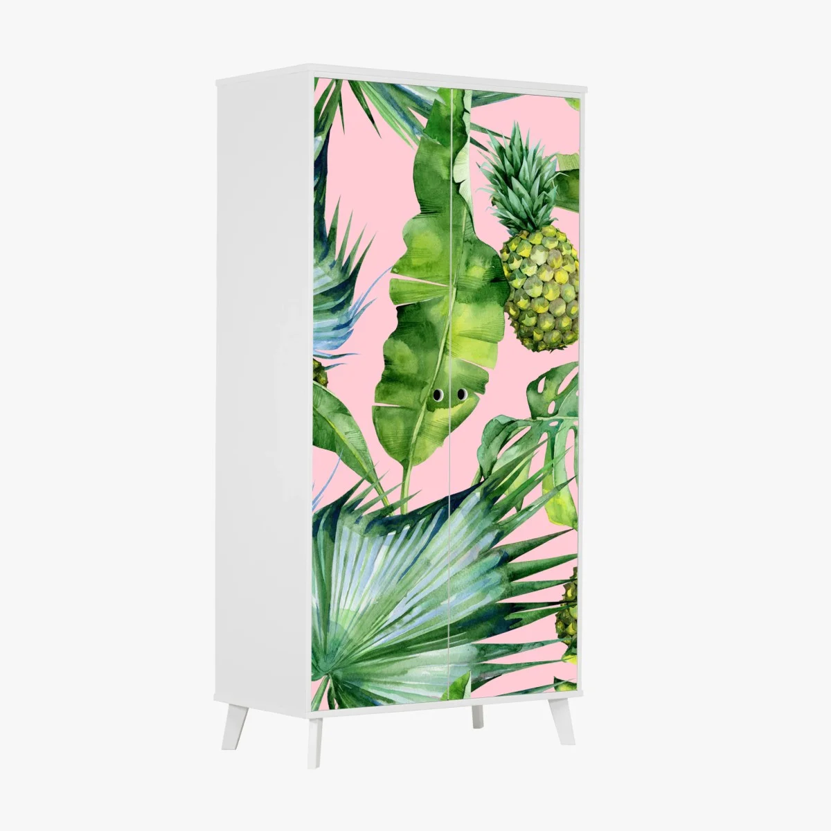 Wardrobe sticker tropical pineapple watercolor pattern on pink ⁕ Wallissimo® Wardrobe sticker tropical pineapple watercolor pattern on pink ⁕ Wallissimo®