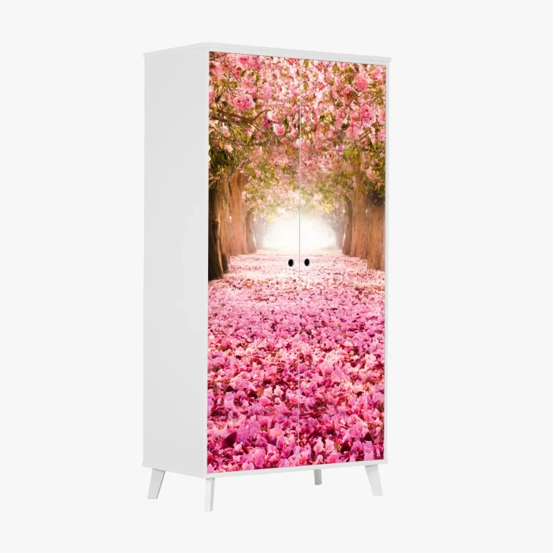 Wardrobe sticker pink blossom pathway under cherry trees