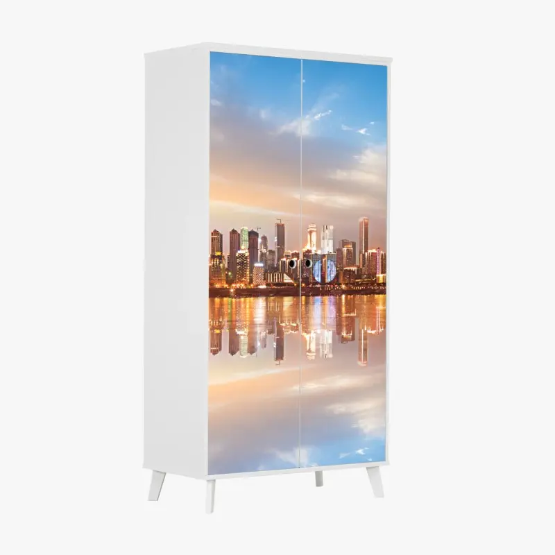 Wardrobe sticker city skyline reflected at dusk