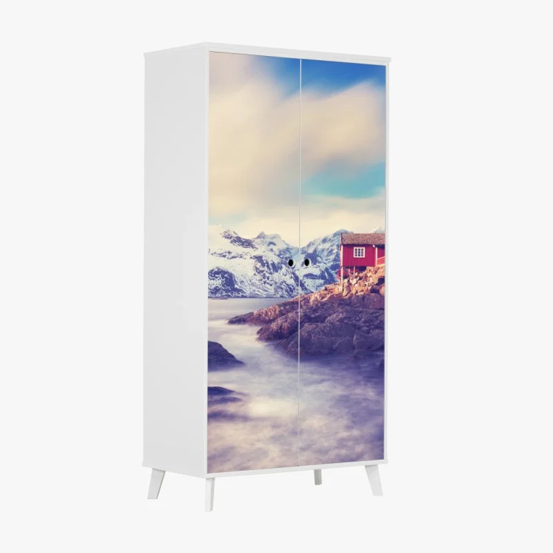 Wardrobe sticker coastal mountain retreat with red cabins