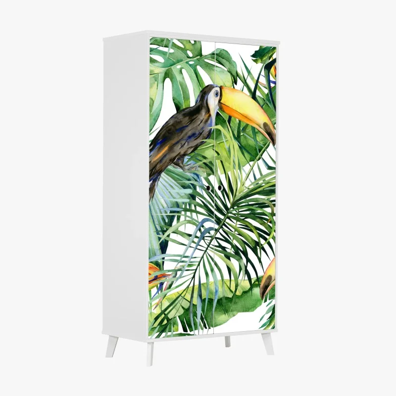 Wardrobe sticker watercolor tropical toucan pattern