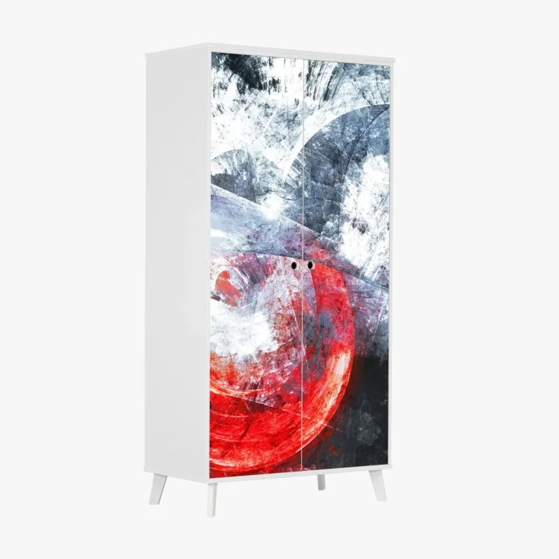 Wardrobe sticker dynamic red and white abstract motion