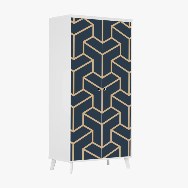 Wardrobe sticker navy geometric cube pattern