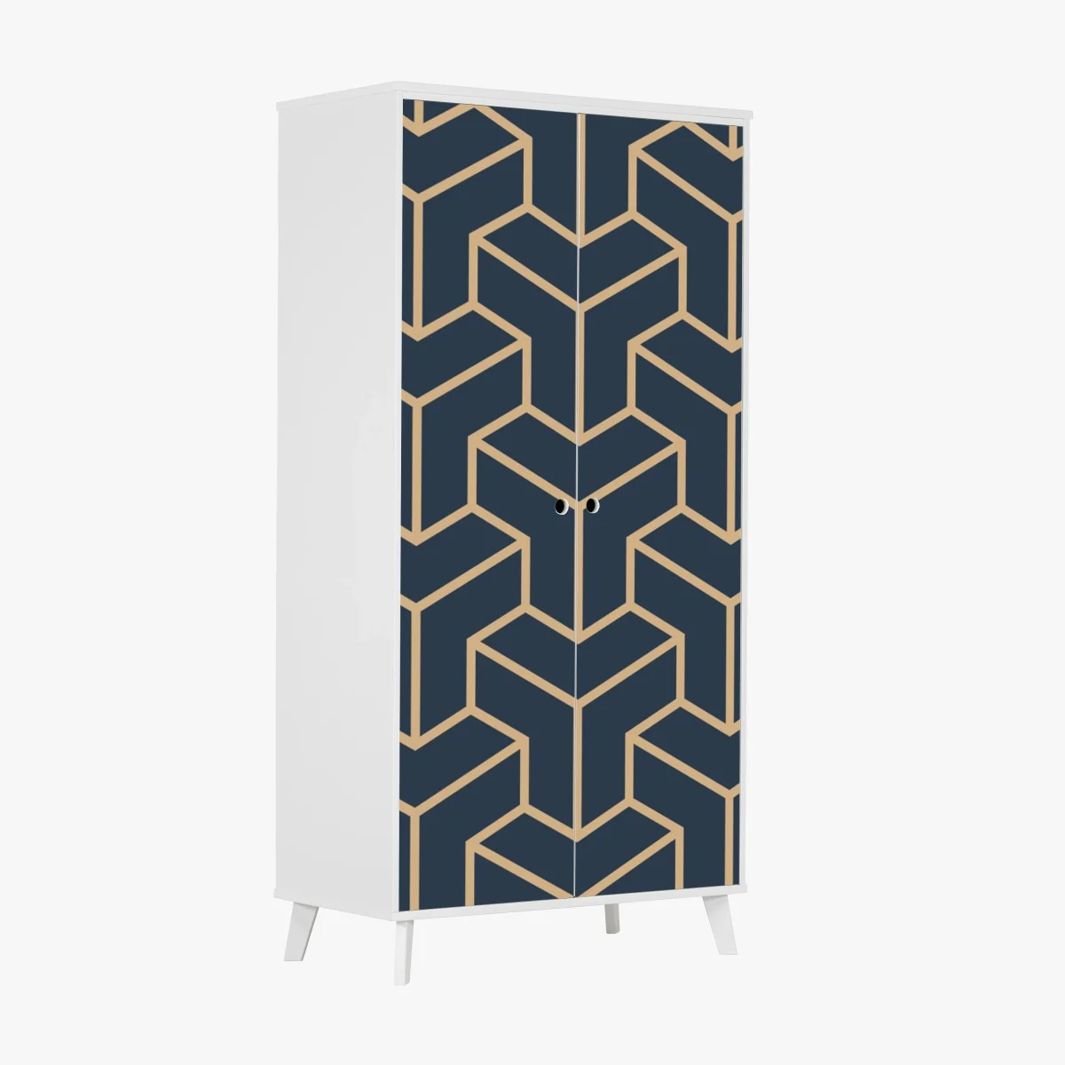 Wardrobe sticker navy geometric cube pattern • Wallissimo® Wardrobe sticker navy geometric cube pattern • Wallissimo®