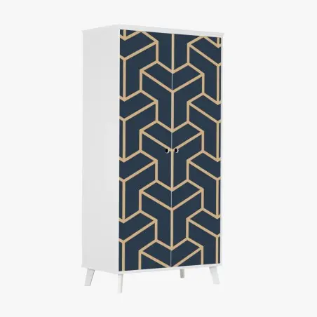 Wardrobe sticker navy geometric cube pattern • Wallissimo®