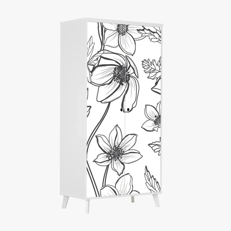 Wardrobe sticker botanical line art floral pattern