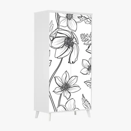 Wardrobe sticker botanical line art floral pattern • Wallissimo®