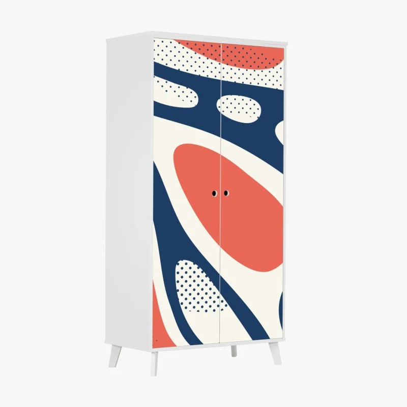 Wardrobe sticker retro coral and navy abstract pattern