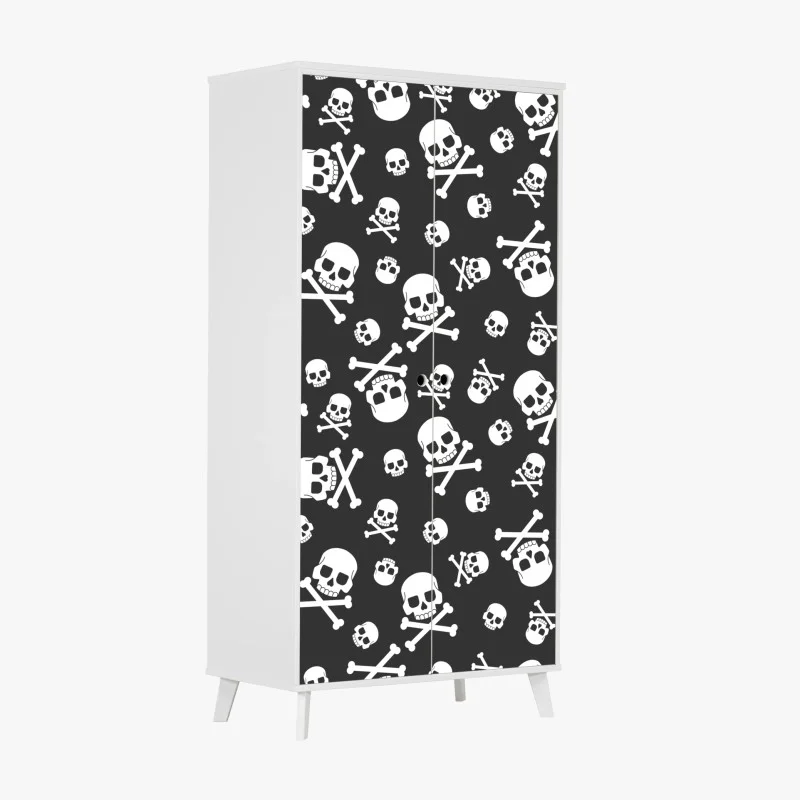 Wardrobe sticker white skull pattern on gray background