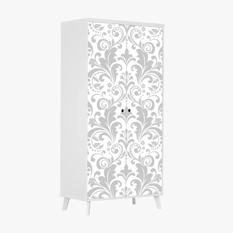 Wardrobe sticker elegant gray damask pattern