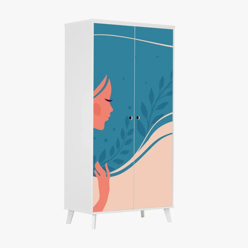 Wardrobe sticker serene floral profile with flowing hair