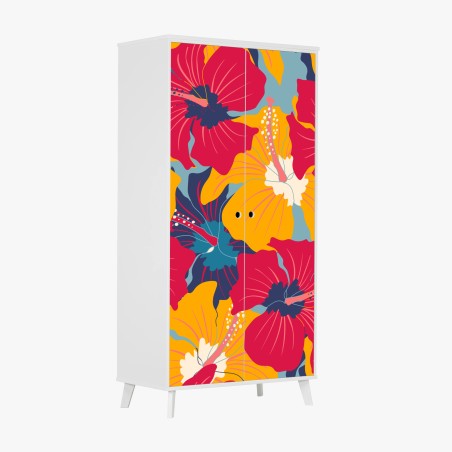 Wardrobe sticker vibrant hibiscus floral pattern • Wallissimo®