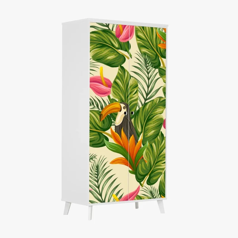Wardrobe sticker tropical toucan botanical pattern