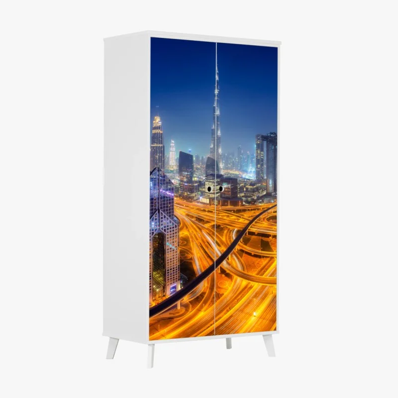 Wardrobe sticker Dubai night skyline panoramic