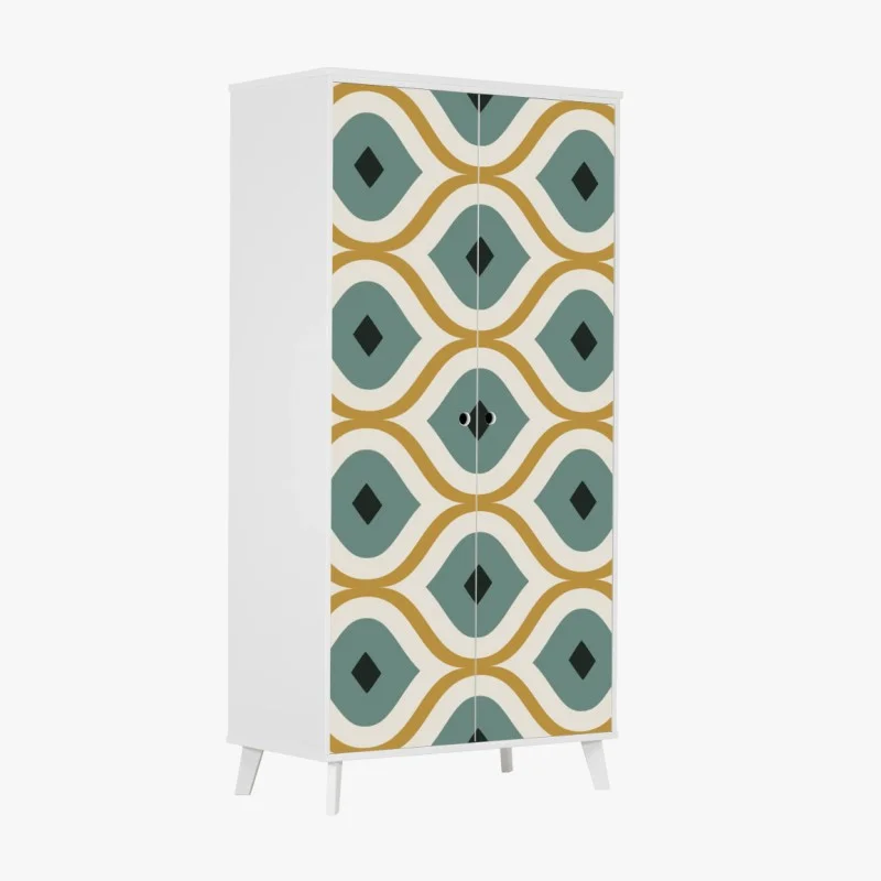 Wardrobe sticker teal and gold geometric ornament pattern