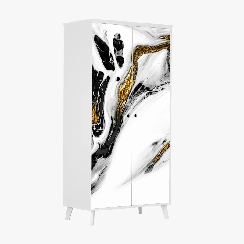 Wardrobe sticker black and white marble with gold veins