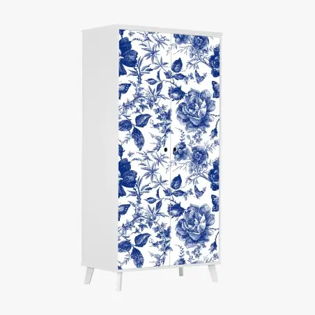 Wardrobe sticker blue floral toile pattern • Wallissimo®