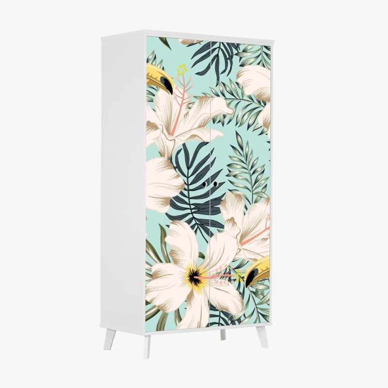 Wardrobe sticker tropical toucan floral pattern