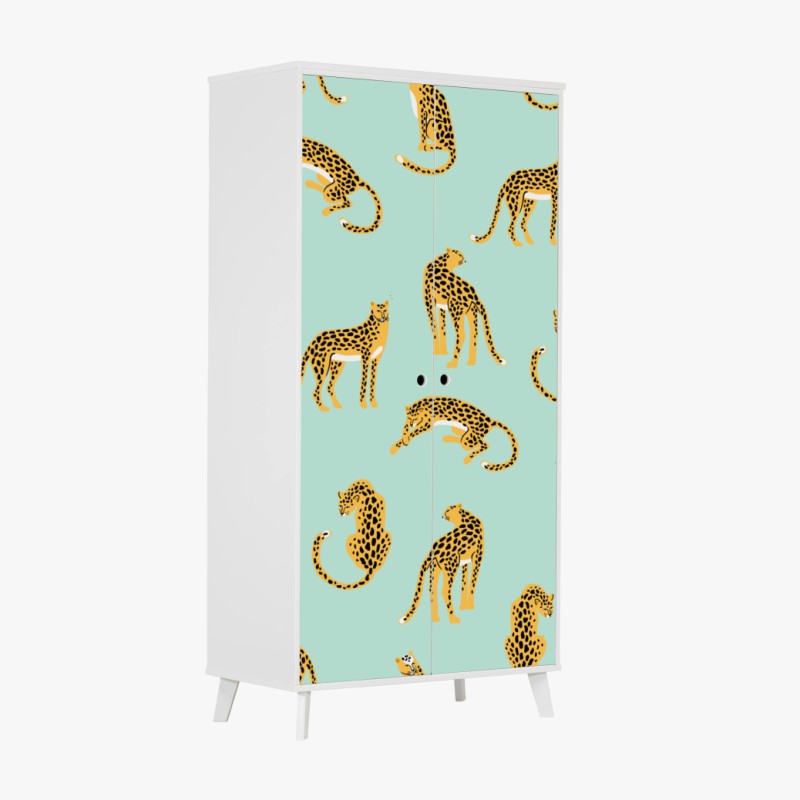 Wardrobe sticker playful cheetah pattern on turquoise background