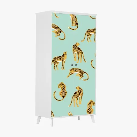Wardrobe sticker playful cheetah pattern on turquoise background • Wallissimo®