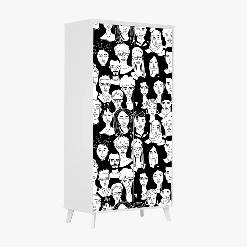 Wardrobe sticker diverse faces pattern