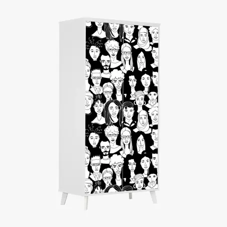 Wardrobe sticker diverse faces pattern • Wallissimo®