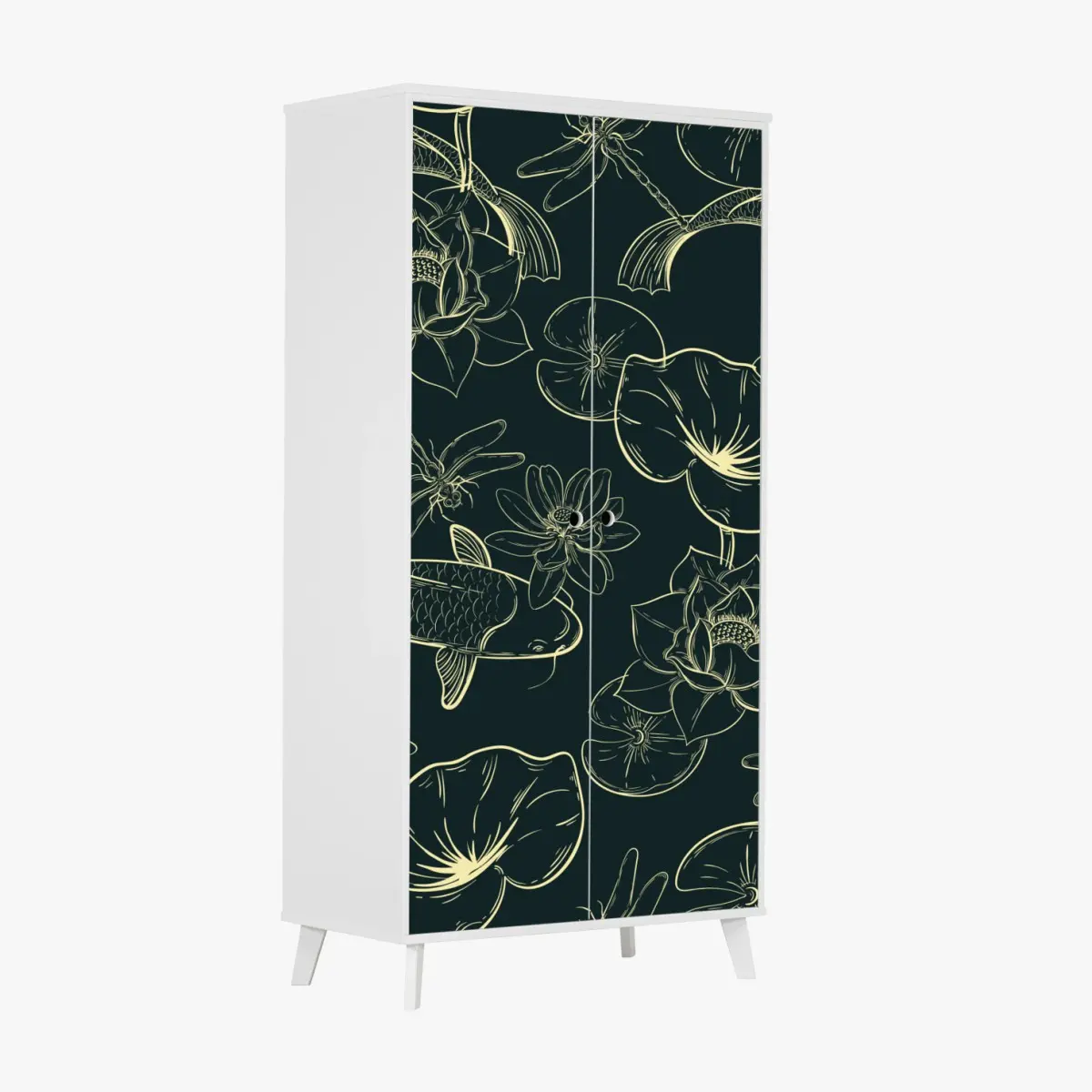 Wardrobe sticker hand-drawn koi and lotus pattern • Wallissimo® Wardrobe sticker hand-drawn koi and lotus pattern • Wallissimo®