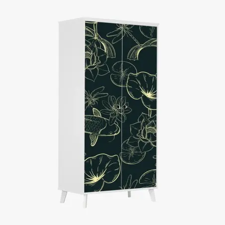 Wardrobe sticker hand-drawn koi and lotus pattern • Wallissimo®