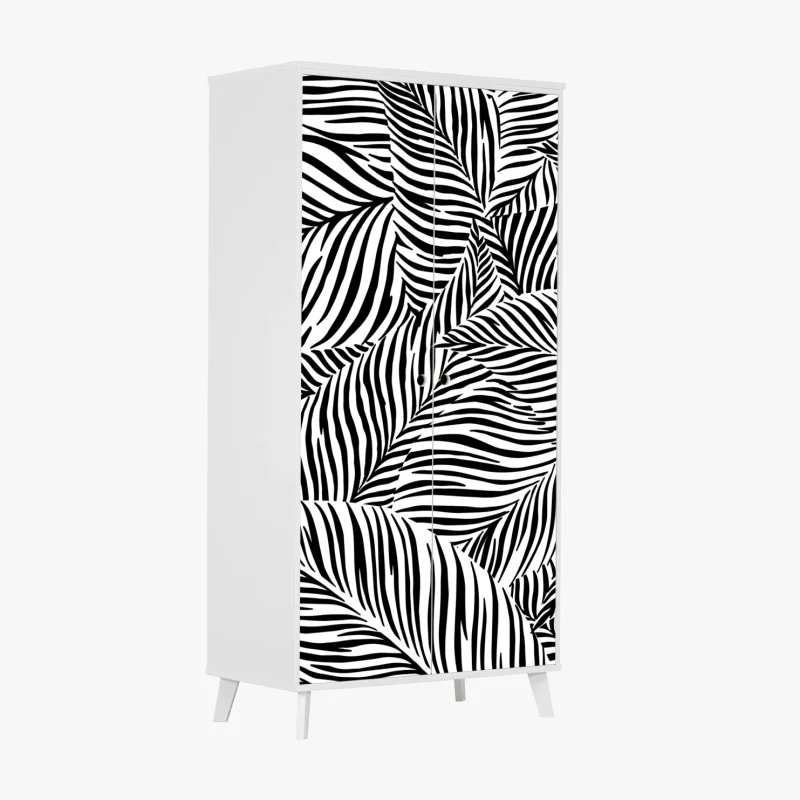 Wardrobe sticker monochrome tropical leaf pattern
