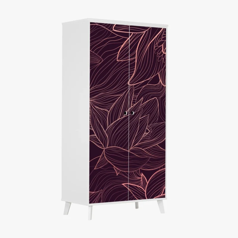 Wardrobe sticker elegant pink line floral pattern