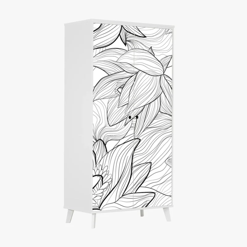 Wardrobe sticker delicate lotus line art floral pattern