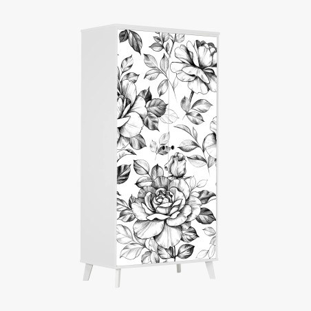 Wardrobe sticker hand-drawn rose floral pattern • Wallissimo®